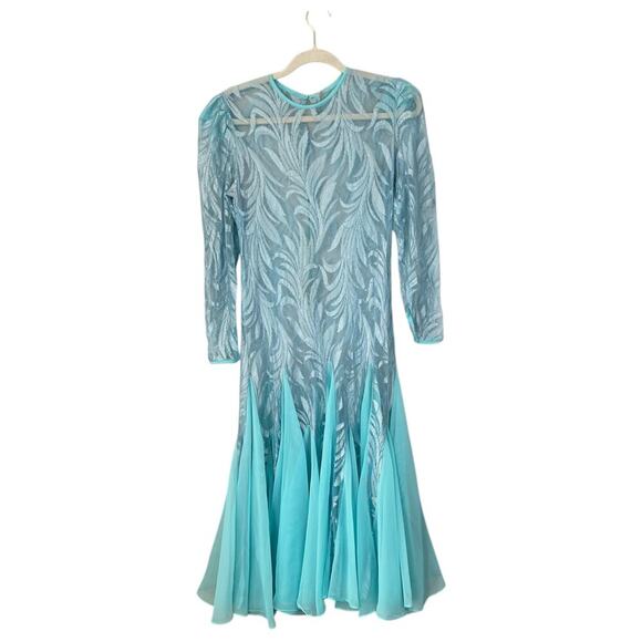 Vintage Robin's Egg Blue Evening Dress Overlay Sheer Mesh Flowy Ethereal Size 6 - Picture 1 of 8